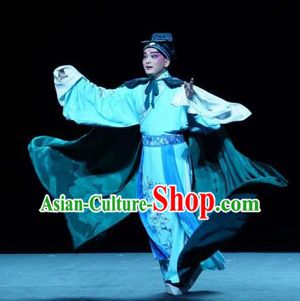 Chinese Kun Opera Scholar Apparels Garment Costumes and Headwear the Legend of Washing the Silk Gauze Kunqu Opera Young Man Clothing