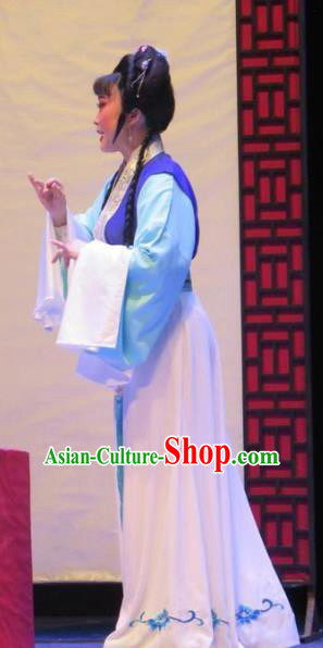 Chinese Shaoxing Opera Maidservant The Peacocks Fly To The Southeast Hua Tan Dress Yue Opera Apparels Garment Servant Girl Costumes and Hair Accessories