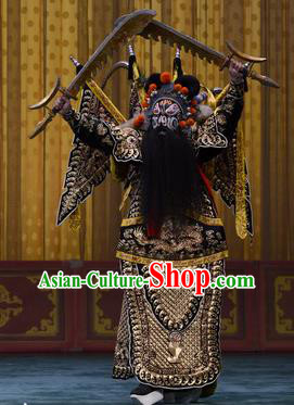 Fan Xi Liang Chinese Peking Opera General Kao Garment Costumes and Headwear Beijing Opera Martial Male Xun Huang Apparels Armor Suit with Flags Clothing
