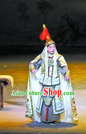 Jin Lv Qu Chinese Peking Opera Young General Garment Costumes and Headwear Beijing Opera Martial Male Apparels Qing Dynasty Narang Xingde Armor Clothing