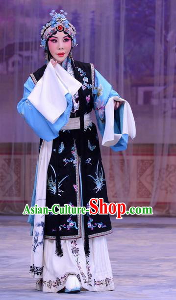 Chinese Beijing Opera Young Female Apparels Costumes and Headdress Han Yuniang Traditional Peking Opera Distress Maiden Dress Garment
