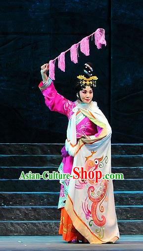 Chinese Beijing Opera Court Lady Garment Costumes and Hair Accessories King of Qi Tian Heng Traditional Peking Opera Actress Dress Hua Tan Apparels