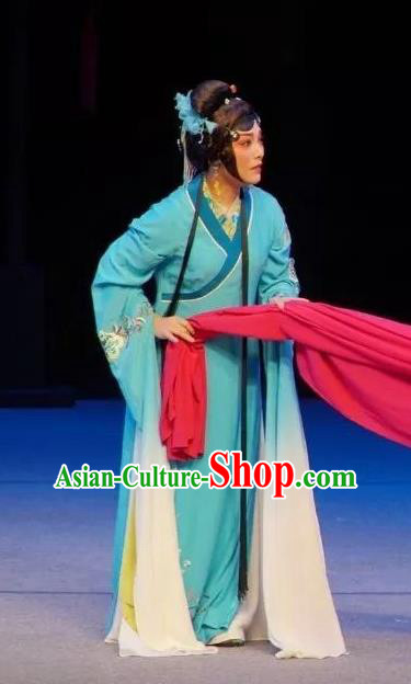 Chinese Sichuan Opera Distress Maiden Garment Costumes and Hair Accessories Traditional Peking Opera Tsing Yi Dress Diva Li Yaxian Apparels