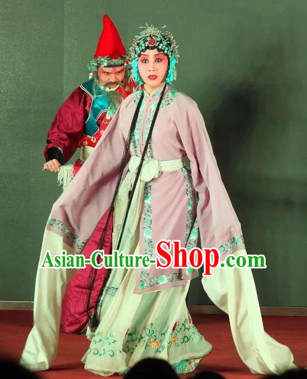 Chinese Sichuan Opera Young Female Garment Costumes and Hair Accessories Ma Qian Po Shui Traditional Peking Opera Diva Cui Qiaofeng Purple Dress  Apparels