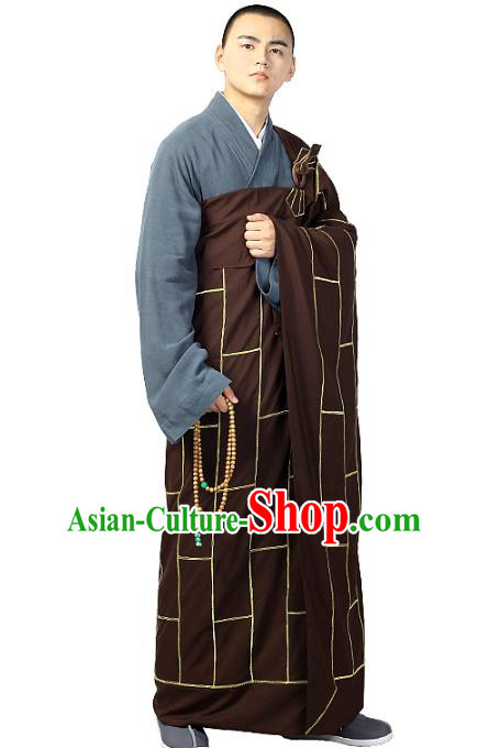 Chinese Traditional Monk Brown Kasaya Costume Bonze Cassock Garment Buddhism Dharma Assembly Clothing for Men