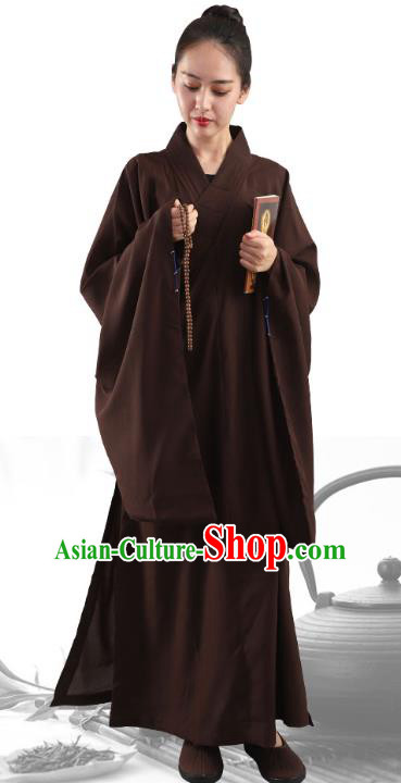 Chinese Traditional Lay Buddhist Brown Robe Costume Meditation Garment Dharma Assembly Frock for Women