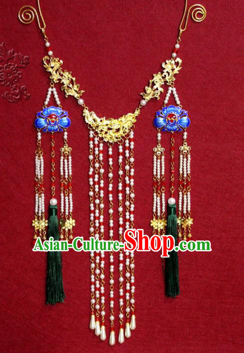 Traditional Chinese Ancient Princess Pearls Tassel Necklace Handmade Jewelry Accessories Cloisonne Necklet for Women