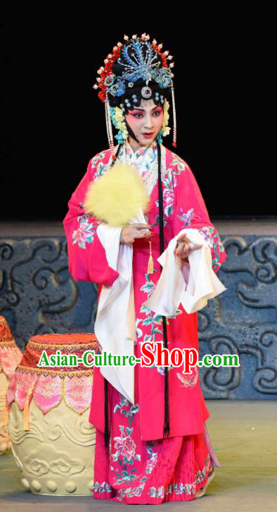Chinese Sichuan Opera Diva Xi Hui Garment Costumes and Hair Accessories Qing Yun Palace Traditional Peking Opera Princess Consort Rosy Dress Apparels