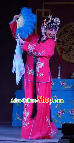 Chinese Sichuan Opera Hua Tan Garment Costumes and Hair Accessories Shuang Bai Yue Traditional Peking Opera Actress Rosy Dress Actress Jiang Ruilian Apparels