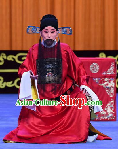 Yu Bei Pavilion Chinese Peking Opera Minister Laosheng Garment Costumes and Headwear Beijing Opera Elderly Official Robe Apparels Clothing