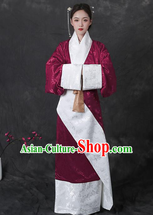 Chinese Han Dynasty Curving Front Robe Traditional Hanfu Dress Ancient Royal Princess Apparels Historical Costumes