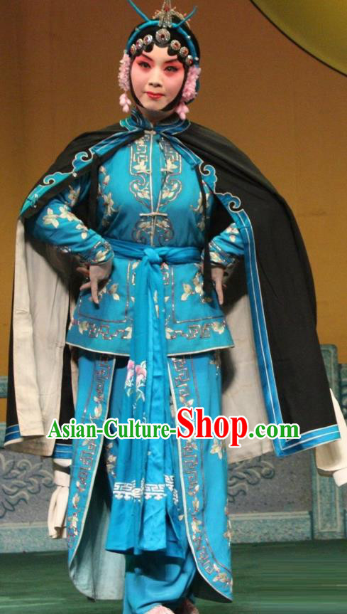 Chinese Beijing Opera Actress Apparels Costumes and Headpieces Revenge of the Fisherman Traditional Peking Opera Fisher Maiden Xiao Guiying Blue Dress Garment