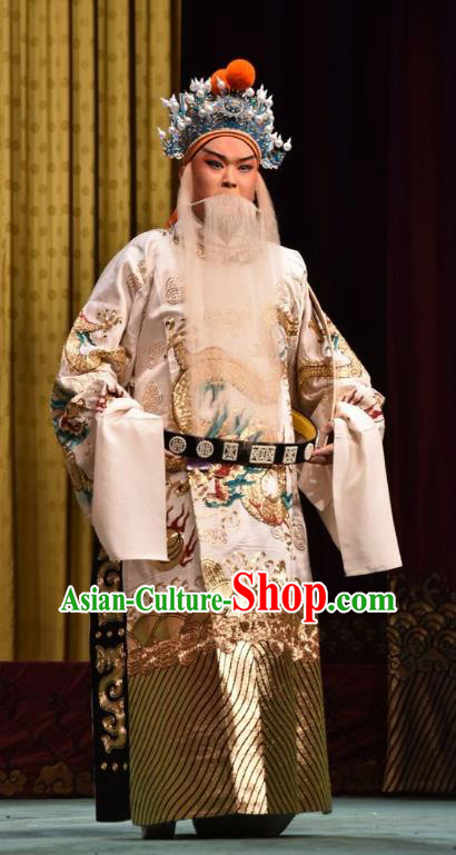 Jin Sha Tan Chinese Shanxi Opera Official Yang Jiye Apparels Costumes and Headpieces Traditional Jin Opera Laosheng Garment Elderly Male Clothing