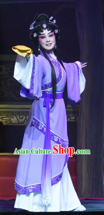 Chinese Cantonese Opera Young Female Garment King of Qin Meng Jiang Costumes and Headdress Traditional Guangdong Opera Actress Apparels Diva Purple Dress