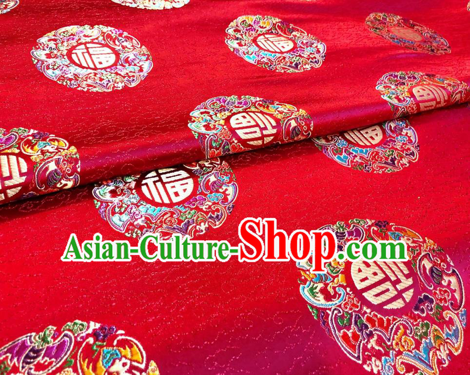 Asian Chinese Traditional Lucky Bats Pattern Design Red Brocade Silk Fabric Tang Suit Tapestry Material