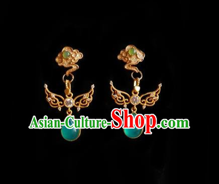 Chinese Handmade Angel Earrings Traditional Hanfu Green Moonstone Ear Jewelry Accessories Eardrop for Women
