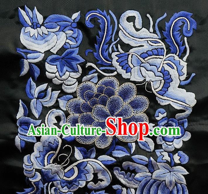 Chinese Traditional Embroidered Blue Butterfly Peony Fabric Patches Handmade Embroidery Craft Embroidering Dress Applique Accessories