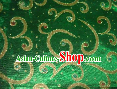 Chinese Traditional Gilding Pattern Design Green Satin Fabric Cloth Silk Crepe Material Asian Dress Drapery