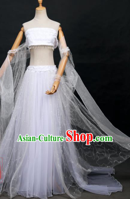 Traditional Chinese Cosplay Fairy Classical Dance White Hanfu Dress Costumes Ancient Female Swordsman Clothing for Women